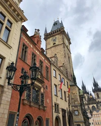 old town square, prague astronomical clock, window, facade, spire wallpaper