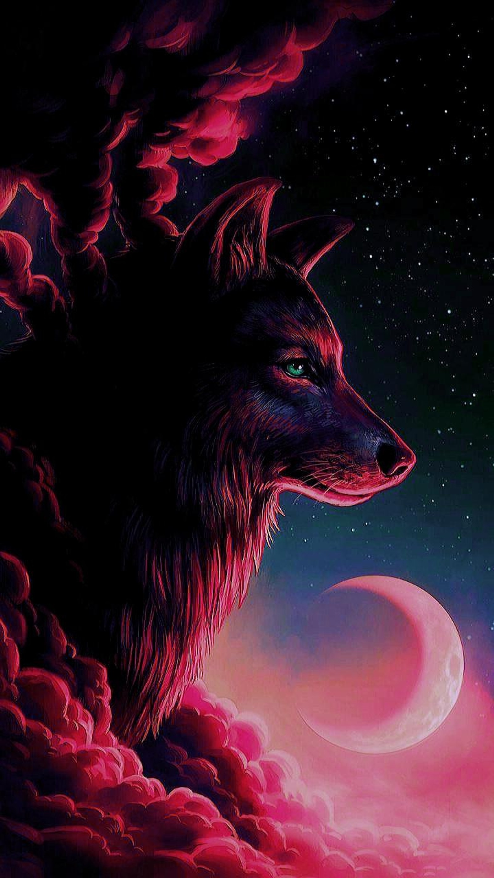 Wolf in den wolken mit einem vollen mond im hintergrund (wolke, klasse, mond, rot, turke)