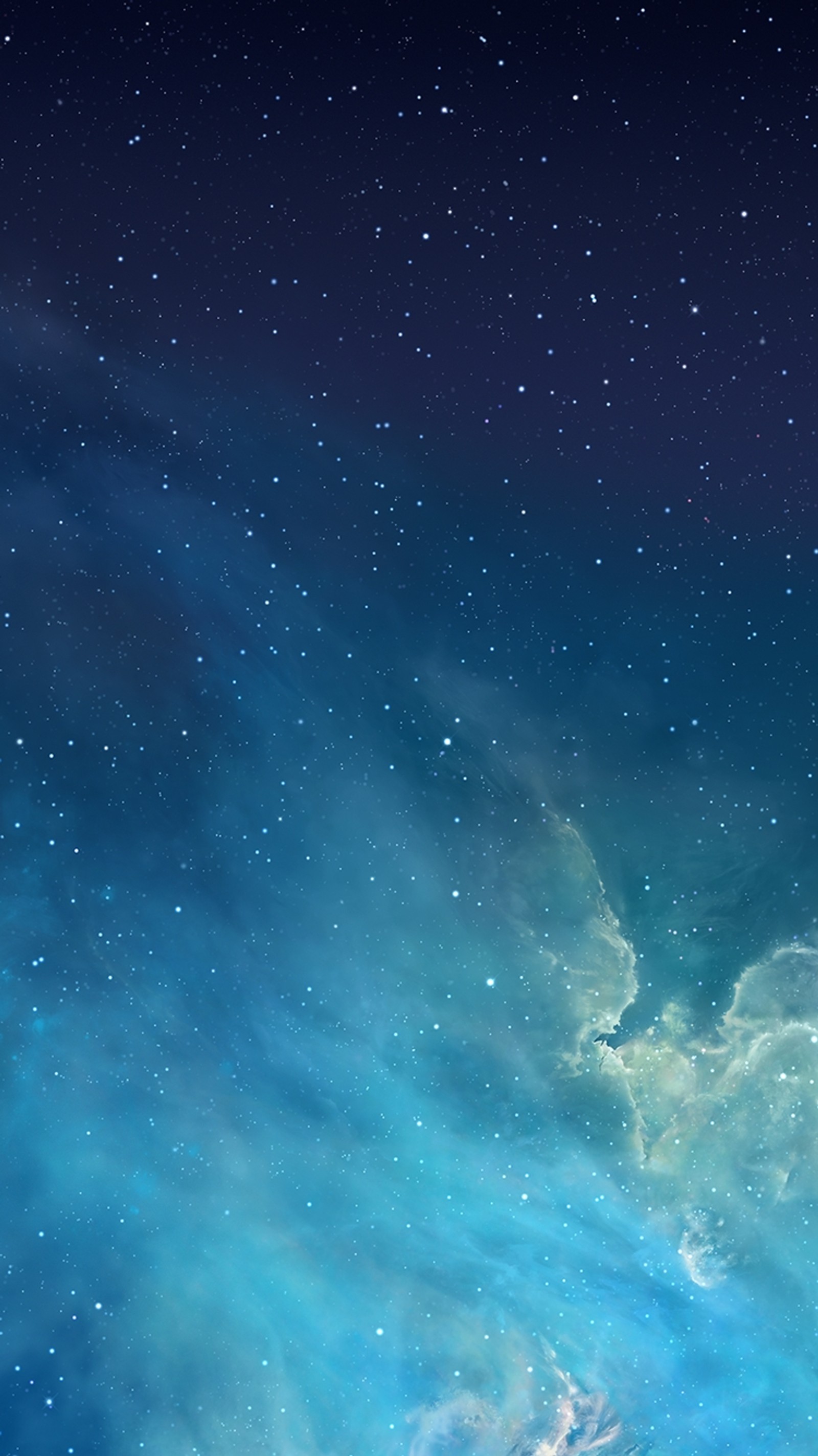 Starry sky with a blue and green background and a white cloud (apple, ios, sky, space, star)