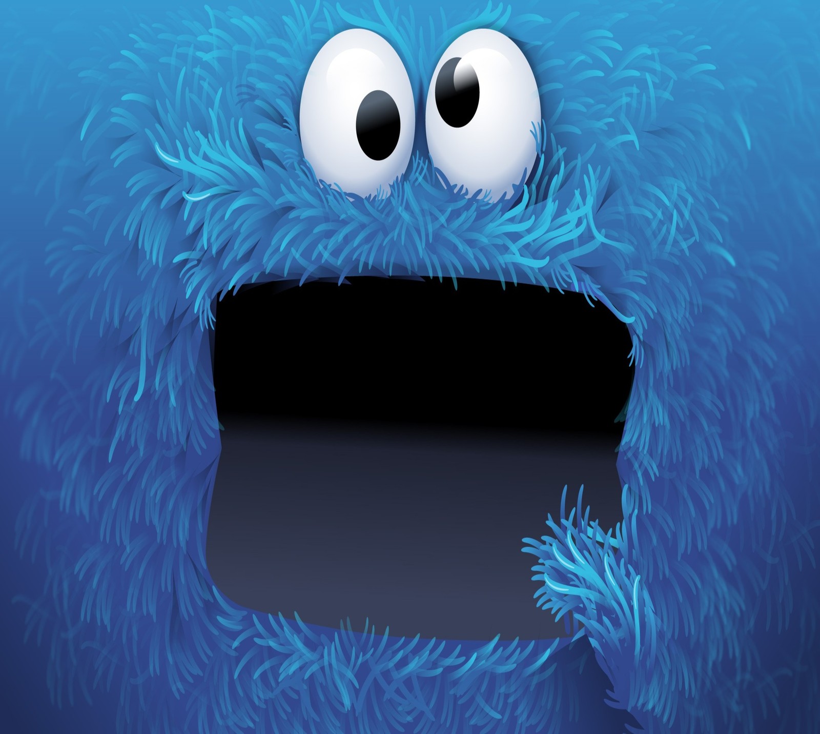 Nahaufnahme eines blauen monsters mit großen augen und einem großen mund (cartoons, cookie monster)