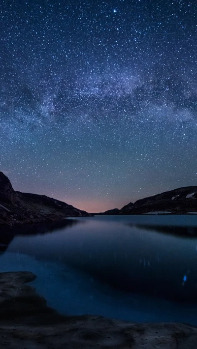 lago, montañas, naturaleza, cielo, estrellas