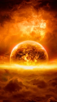 Horizon enflammé : Un lever de soleil apocalyptique abstrait sur Terre