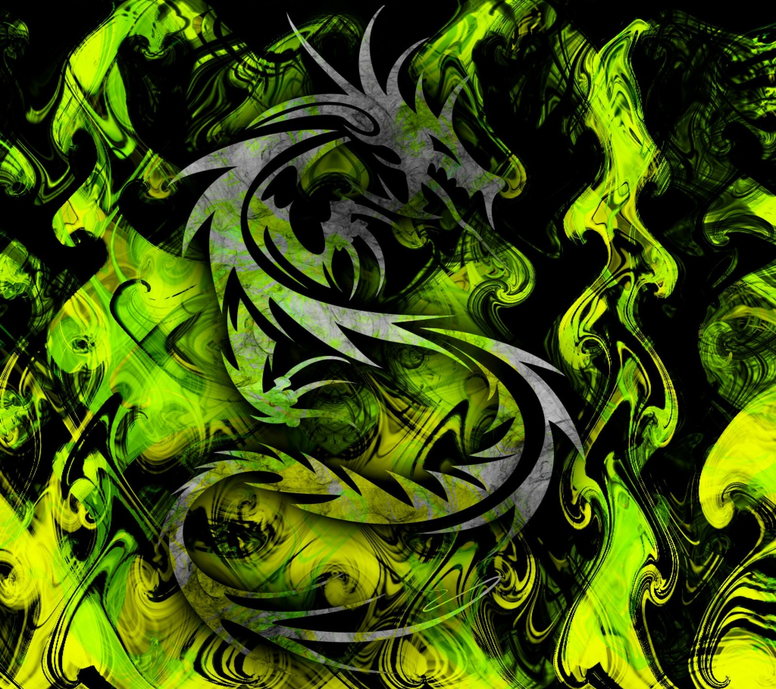 A close up of a green and black dragon on a black background (abstract, dragon, fire, flame, green)