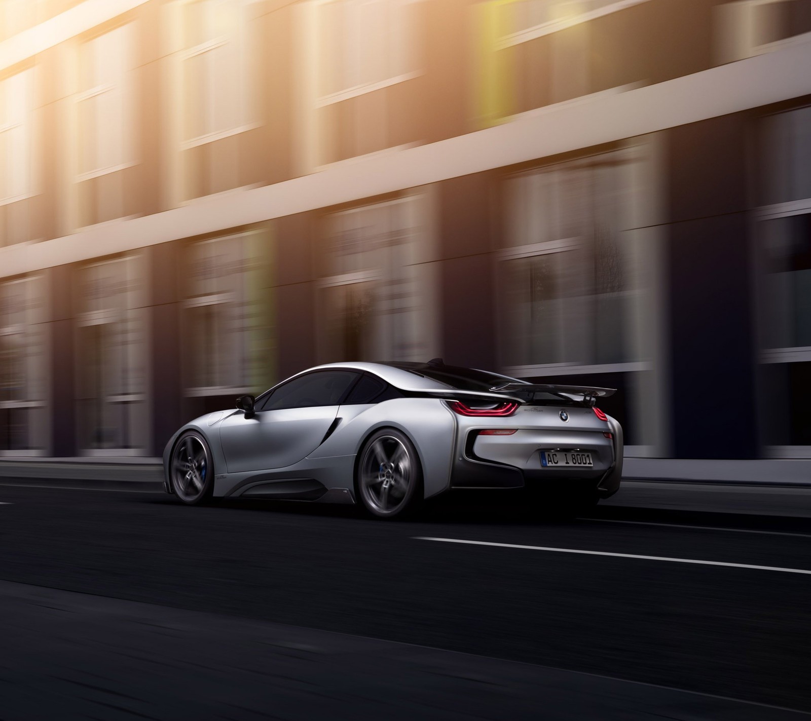 Bmw i8 coupe driving on a city street (bmw, car, i8, new)