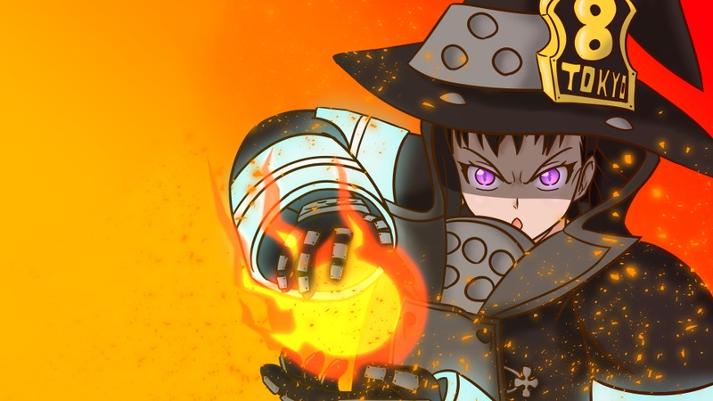 Карикатура мужчины в шляпе, держащего огонь (fire force, аниме, anime, огненная бригада, enen no shouboutai)