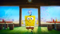 SpongeBob SquarePants in a vibrant setting from "The SpongeBob Movie: Sponge on the Run