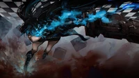 Pose de batalla dinámica de Black Rock Shooter en estilo anime