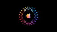 Logotipo da Apple vívido em pontos coloridos sobre fundo preto