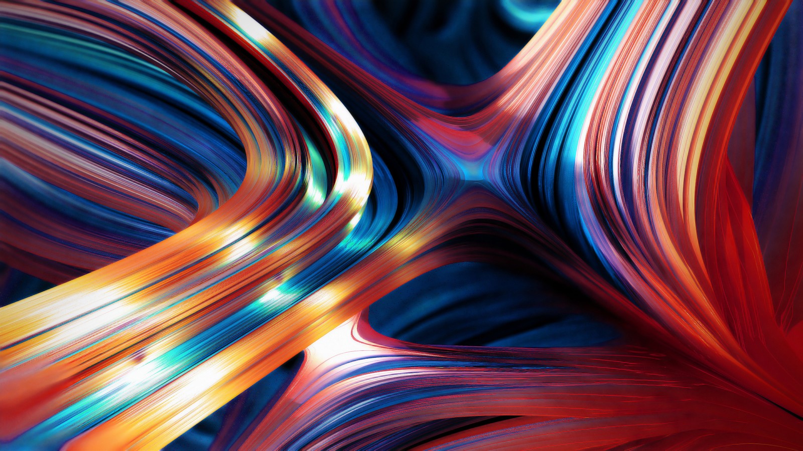 Un primer plano de una pintura abstracta colorida con un diseño curvado (arte fractal, arte, azul, naranja, patrón)