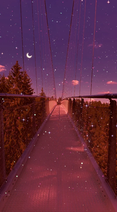 Enchanting Purple Bridge Under Starry Sky