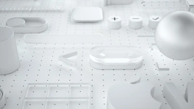 Éléments de design Apple blancs minimalistes sur un fond à pois