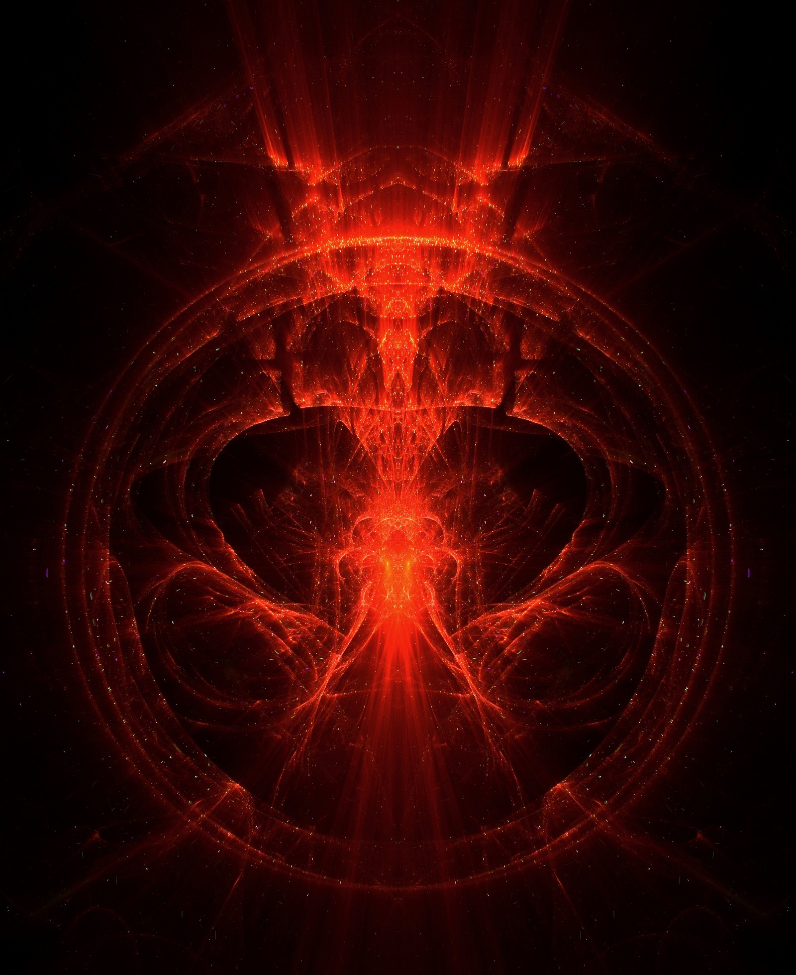 Un primer plano de un fondo rojo y negro con un diseño circular (arte, arte fractal, agua, simetría, naranja)