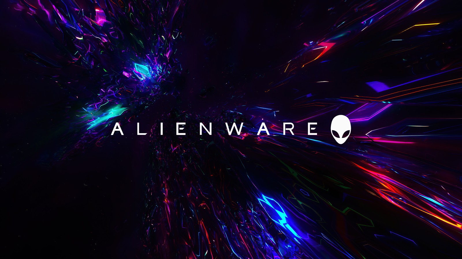 Логотип alienware с цветными огнями на черном фоне (alienware, логотип, цифровое искусство)