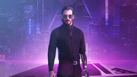 Johnny Silverhand: O icônico herói cyberpunk em uma paisagem urbana futurista