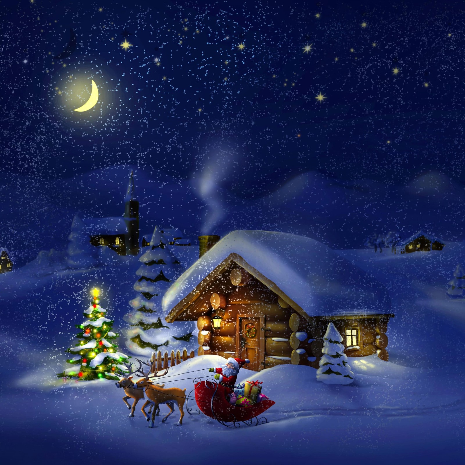 christmas day, winter, christmas, night, snow Download Wallpaper