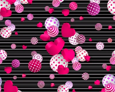 Whimsical Pink Hearts and Patterns on Black Stripes