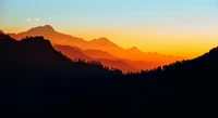 Silhouetted Layers of the Himalayas at Sunset in Nepal