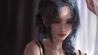 Enchanting Fantasy Girl with Freckles and Blue-tinged Hair