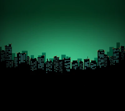 Paisagem urbana minimalista com fundo em gradiente verde