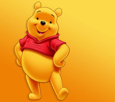 Ursinho Pooh alegre contra um fundo amarelo brilhante