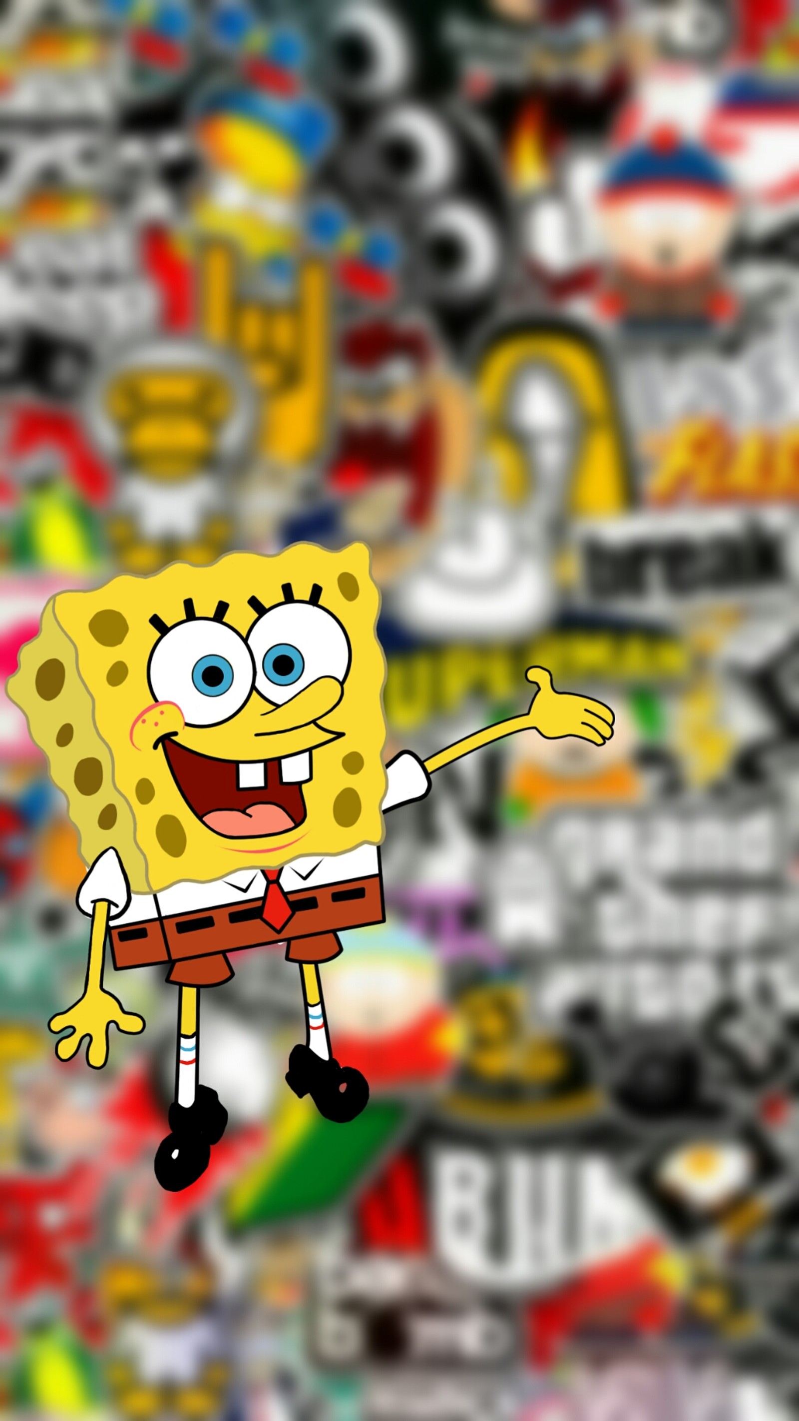 Personaje de dibujos animados bob esponja señalando una pared de juguetes (borde, iphone, nuevo, bob esponja, sponge bob)