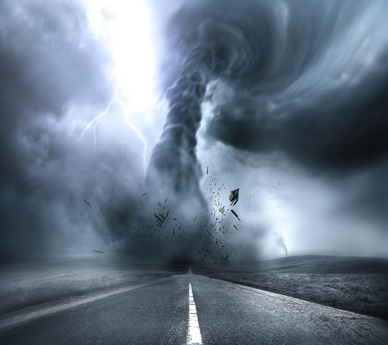 Arafed image of a storm moving through a highway with a kite flying in the air (nature)