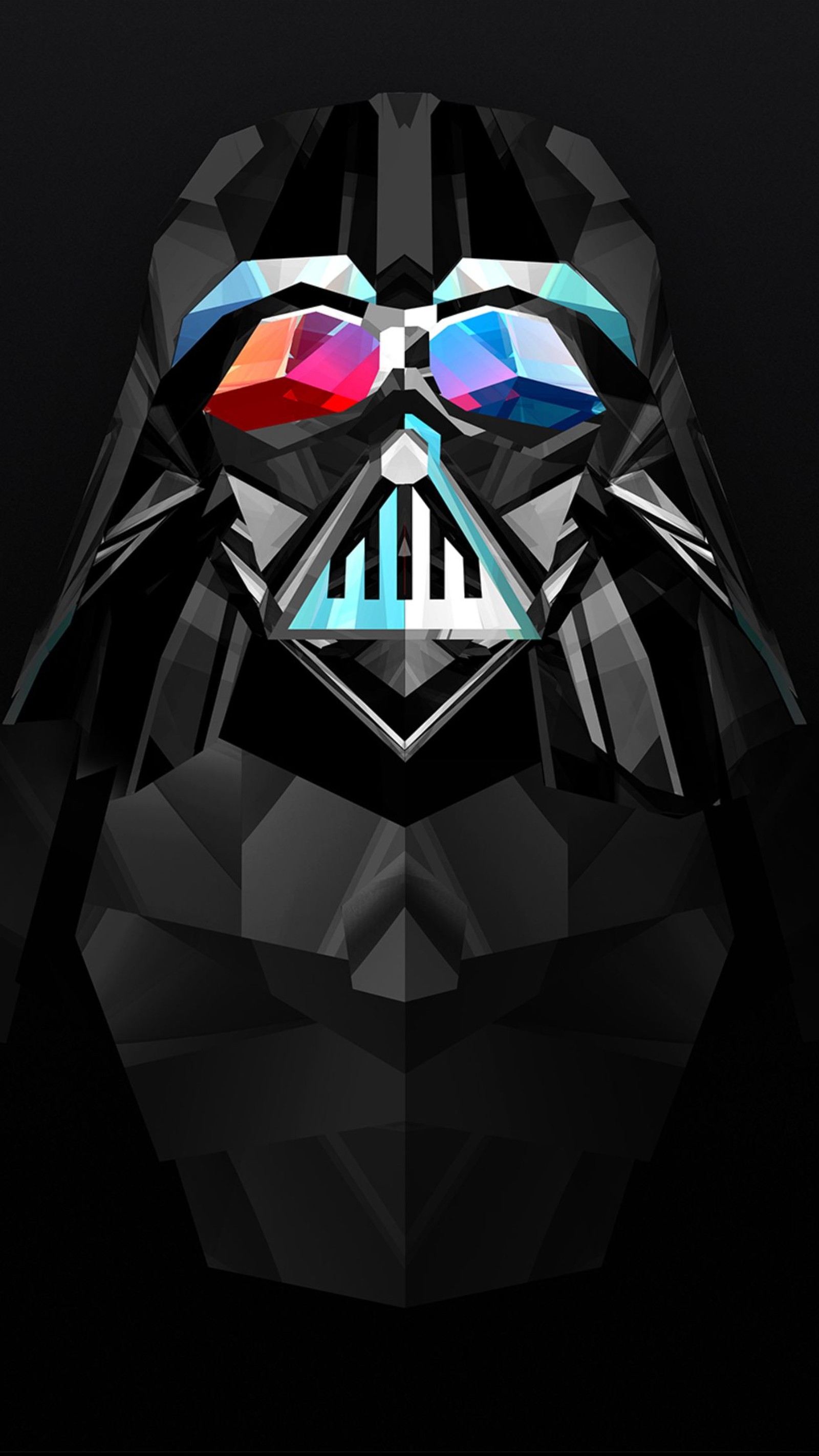 A close up of a darth vader face with a black background (cartoon, color, colorfull, dark, vader)