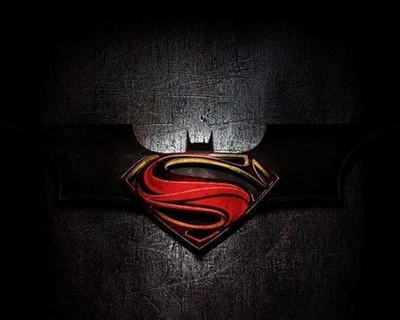 Fusión de los logotipos de Batman y Superman sobre un fondo oscuro texturizado.