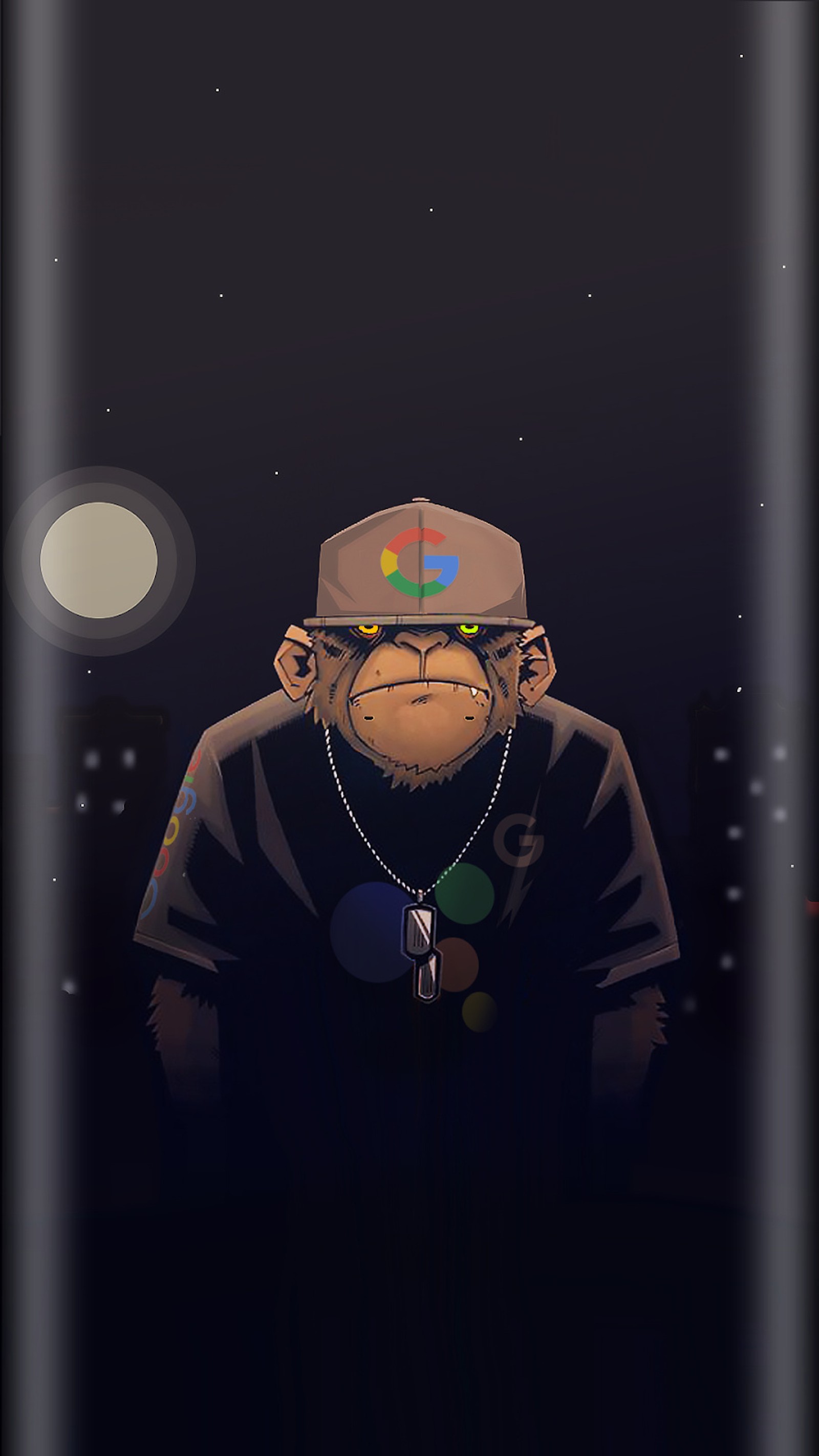 A close up of a monkey wearing a hat and a necklace (s8, samsung galaxi, wallpaper)