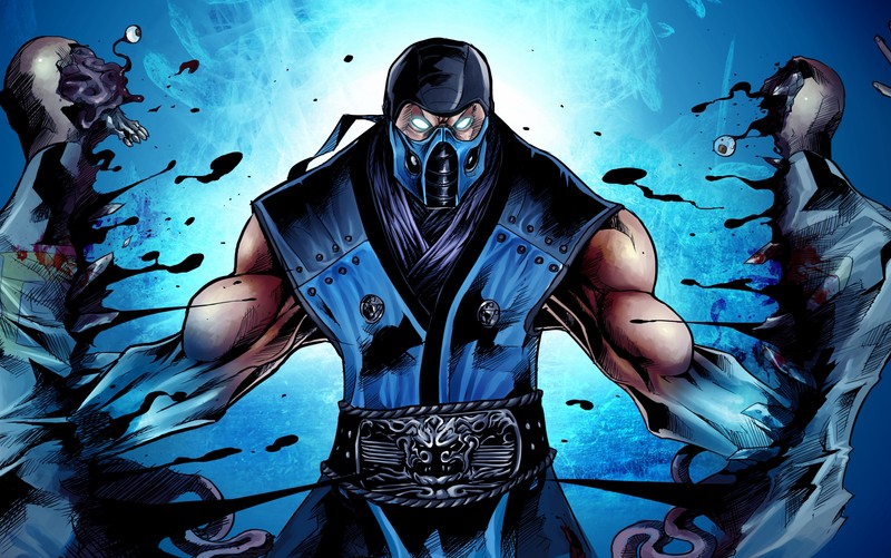 Мужчина в синем костюме с ножом в руке (mortal kombat, ниндзя, sub zero)