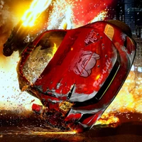 Explosive Action with a Crashed Red Sports Car