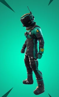 Personagem estiloso do Fortnite em um terno preto e teal elegante