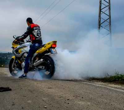 Yamaha Motorcycle Stunt: Burnout in Action