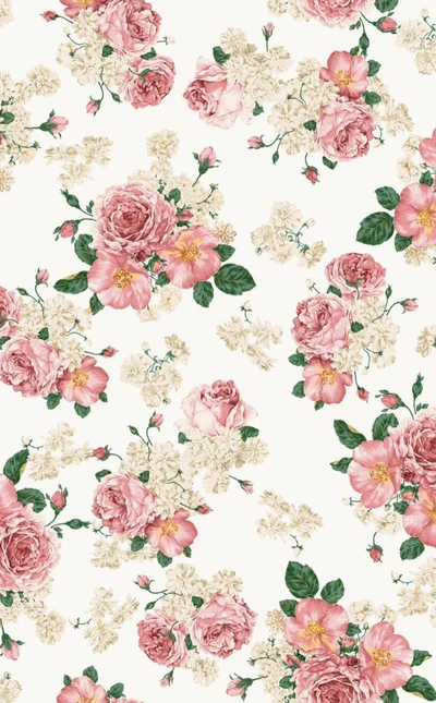 Vintage Floral Pattern with Pink Roses and Delicate Flowers