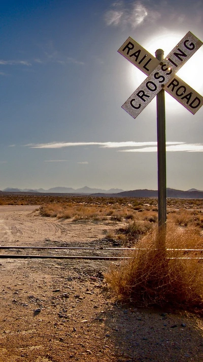 Aventura na estrada do deserto: Uma passagem de trem serena sob o sol