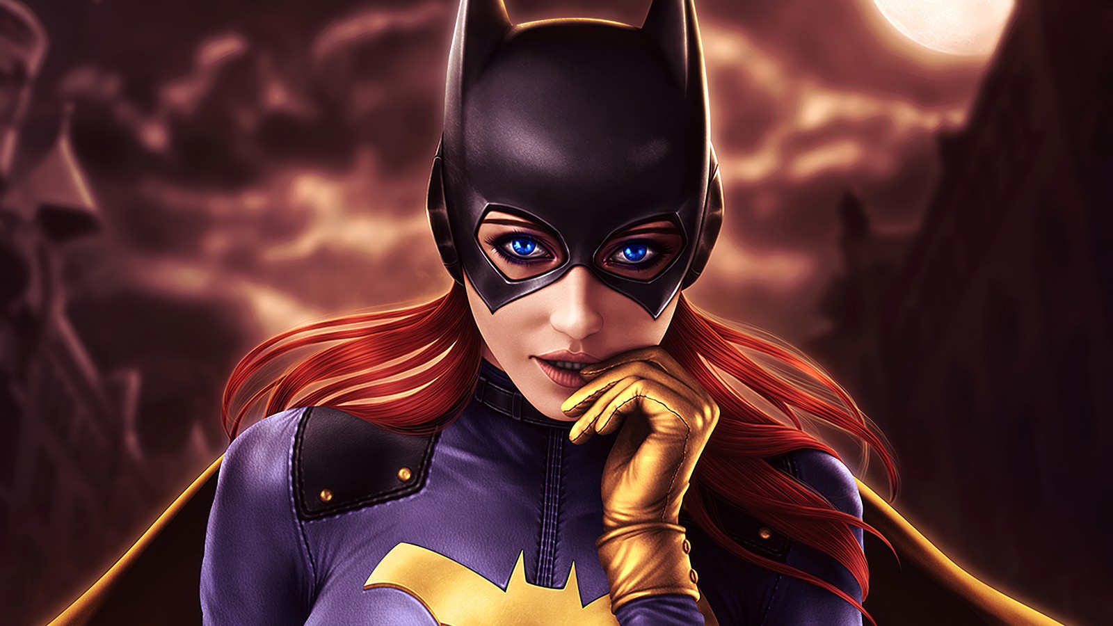 Batmangirl est une super-héroïne avec des cheveux rouges et un costume de chauve-souris (batgirl, dc comics, bandes dessinées)