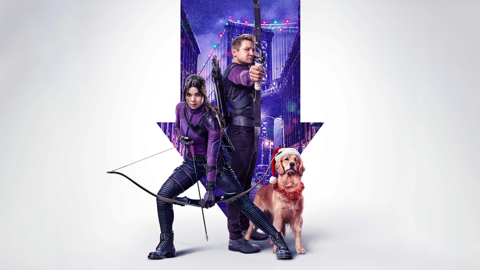 Avengers 2 filmplakat mit einem mann und einer frau mit einem hund (hawkeye serie, disney, fernsehserie, hawkeye, clint barton)