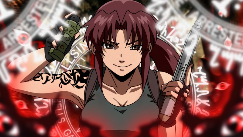 Женщина с оружием и татуировкой на руке (реви черная лагуна, revy black lagoon, произведение искусства, 5k, реви)