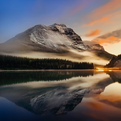 Reflets de la majestueuse chaîne de montagnes de Jasper à l'aube