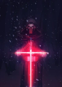 Kylo Ren na neve: Um forte contraste de luz e sombra