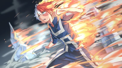 shoto todoroki, пламя, огонь, боку но хиро академия, my hero academia