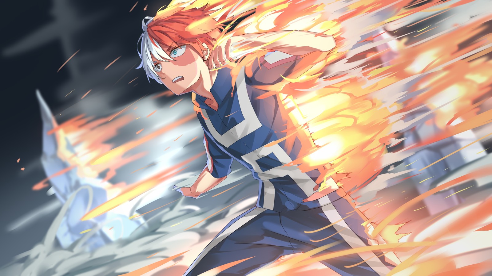 Baixar papel de parede shoto todoroki, chama, fogo, boku no hero academia, my hero academia