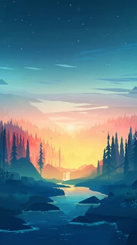 Serene Mountain Afterglow: A Tranquil Natural Landscape