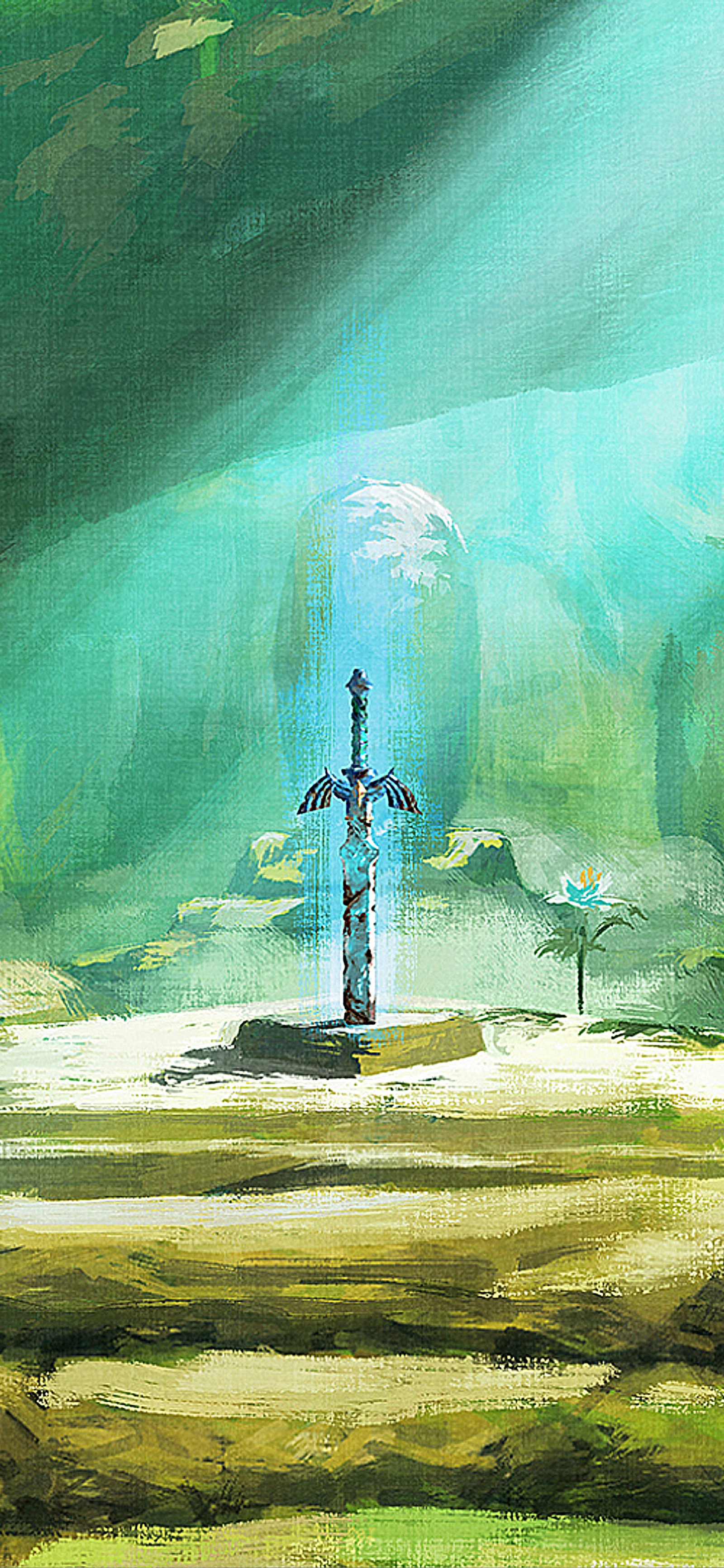 Painting of a cross in a field with a sky background (the legend of zelda, nintendo switch, nintendo, green, cross)