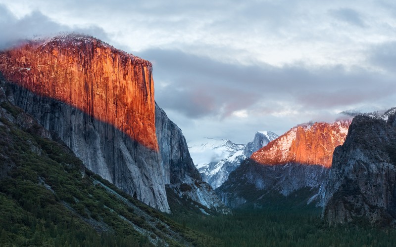 Вид на гору с долиной на заднем плане (эль капитан, el capitan, национальный парк йосемити, горы, ос х эль капитан)