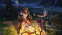 Melissa und Yin kochen zusammen in einer lebhaften Außenumgebung und zeigen Teamarbeit und Kameradschaft in einer Mobile Legends Szene.