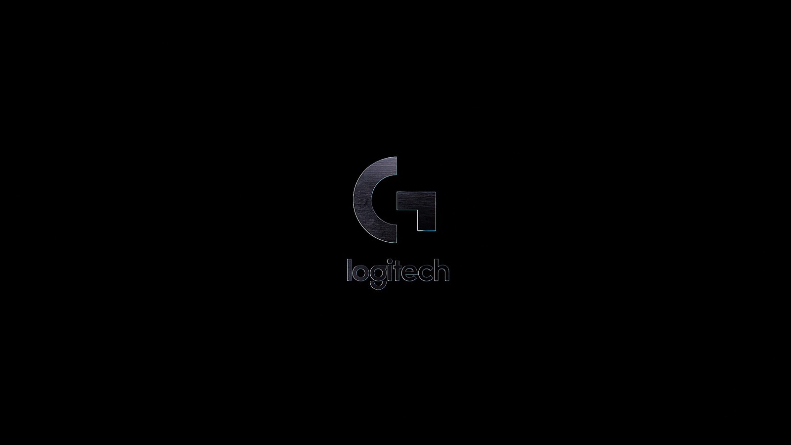 Un primer plano de un fondo negro con un logo en él (logitech, logo minimalista, fondo negro, amoled, monocromo)