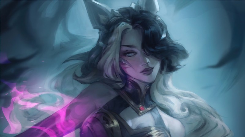 Женщина с рогами и мечом в руке (ковен, ахри, ahri, lol, league of legends)