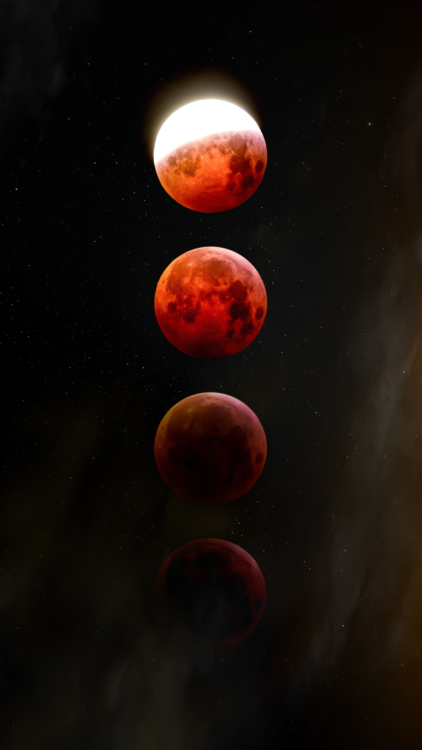 A close up of three eclipses in the sky with a star in the background (moon, lunar eclipse, atmosphere, astronomical object, science)