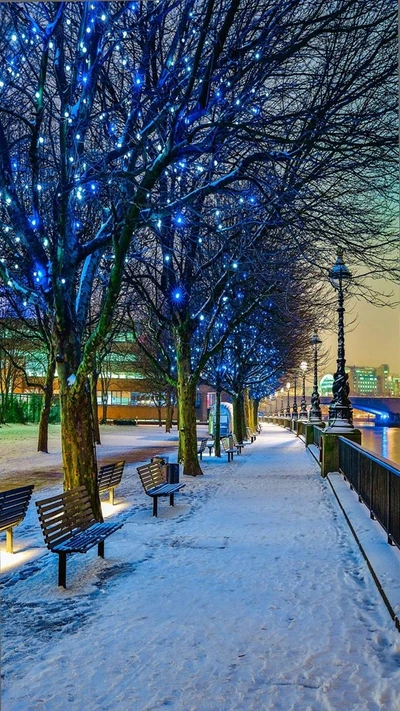 london, weihnachtstag, schnee, weihnachtslichter, winter